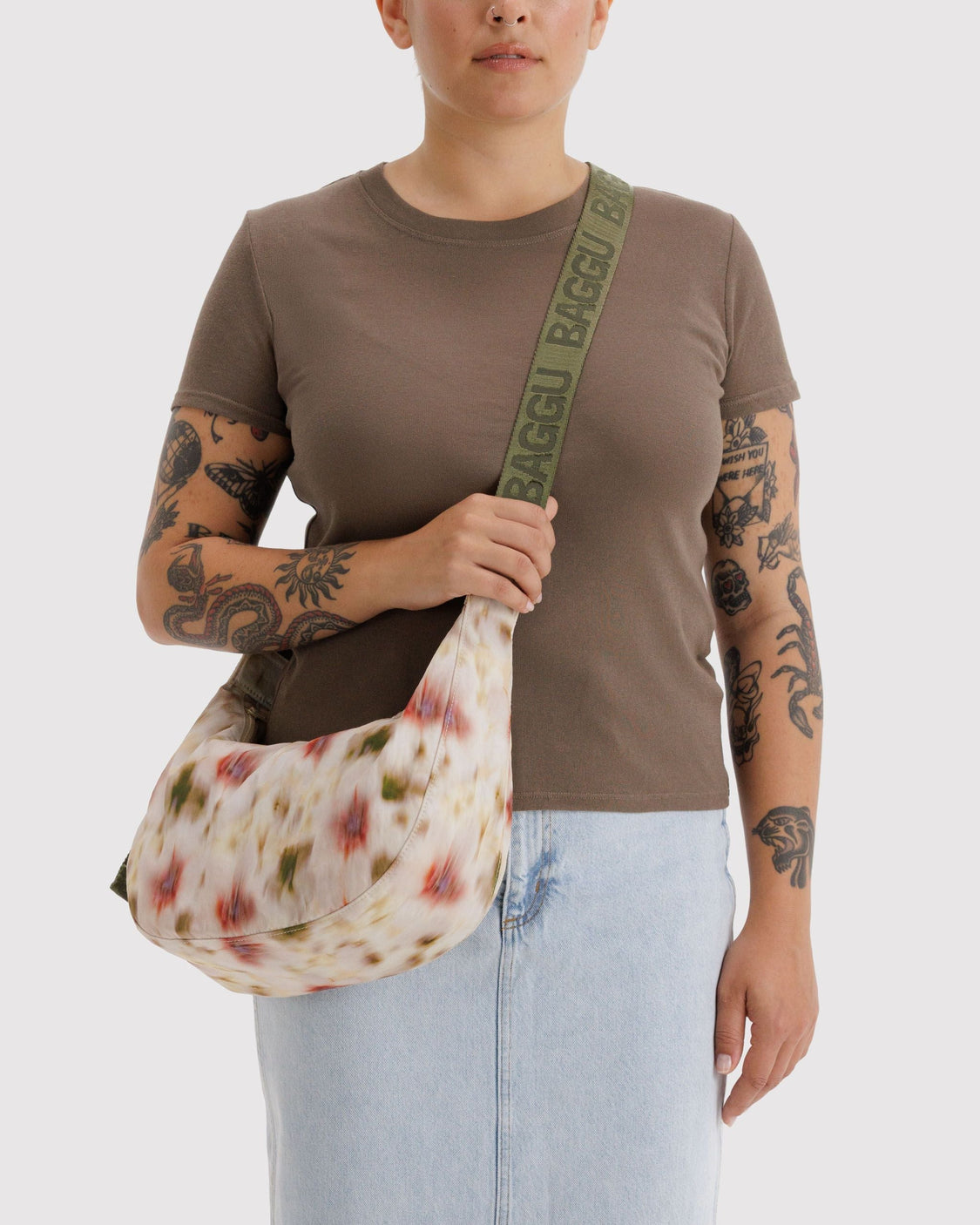 Medium Nylon Crescent Bag - Abstract Floral - Modern Bag