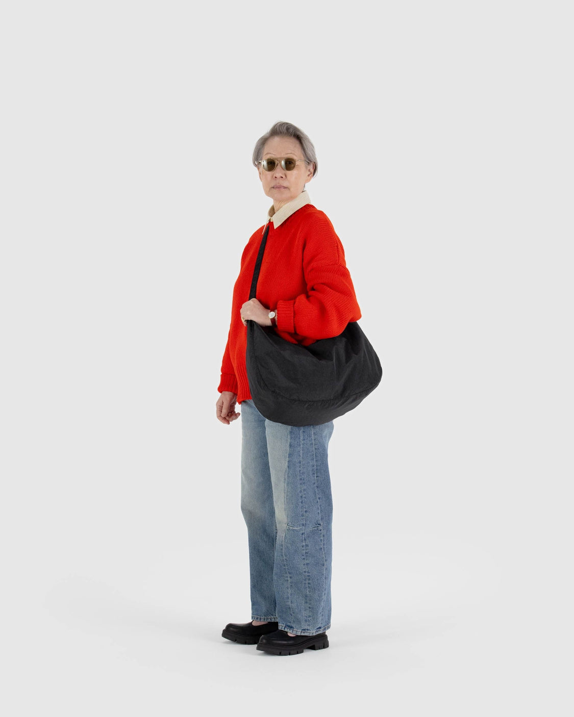 Large Nylon Crescent Bag - Black - Weekend Market Pack